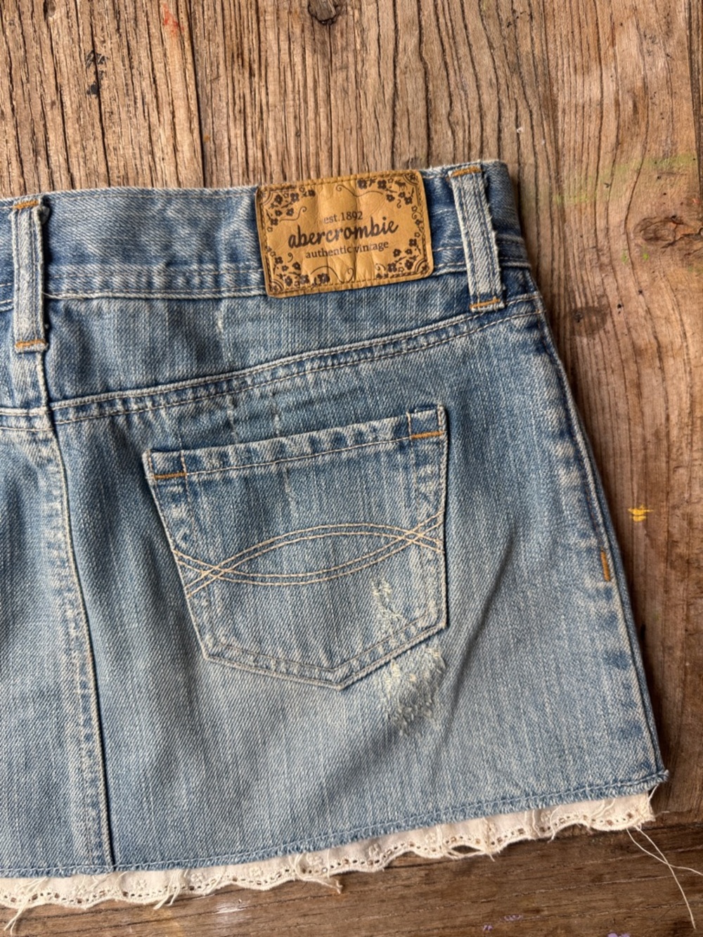 Vintage Abercrombie Denim Mini Skirt with Lace Trim - Light Blue - y2k - Picture 3 of 6